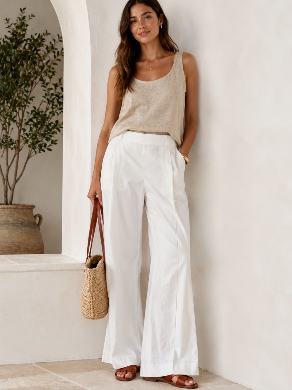 Banana Republic Factory Hayden Wide leg Pant Cotton linen In White size Small